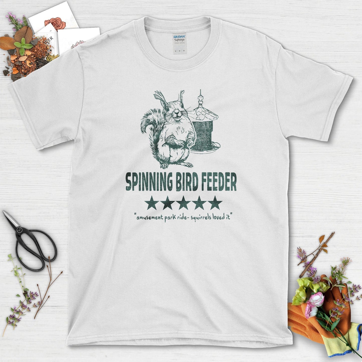 Spinning Bird Feeder Squirrel T-Shirt White / S T-Shirt