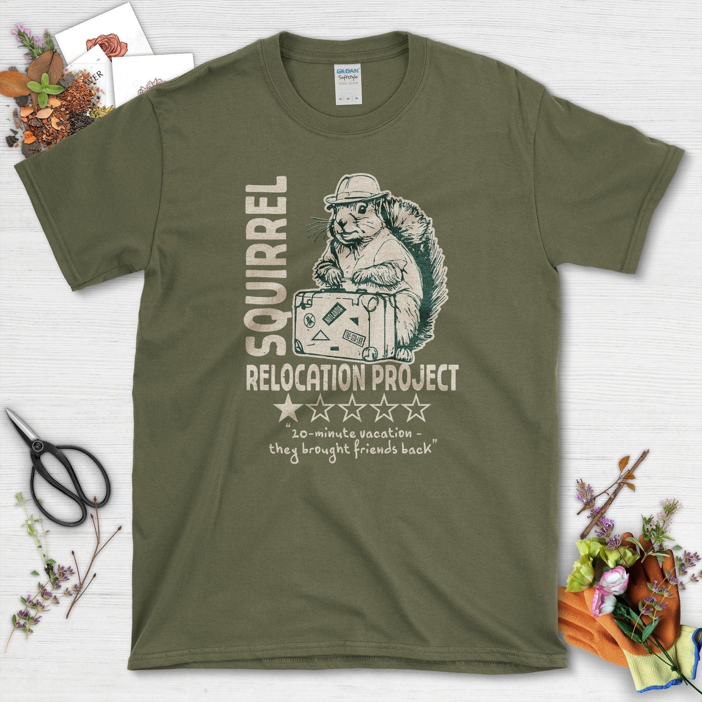 Squirrel Relocation Project T-Shirt Military Green / S T-Shirt