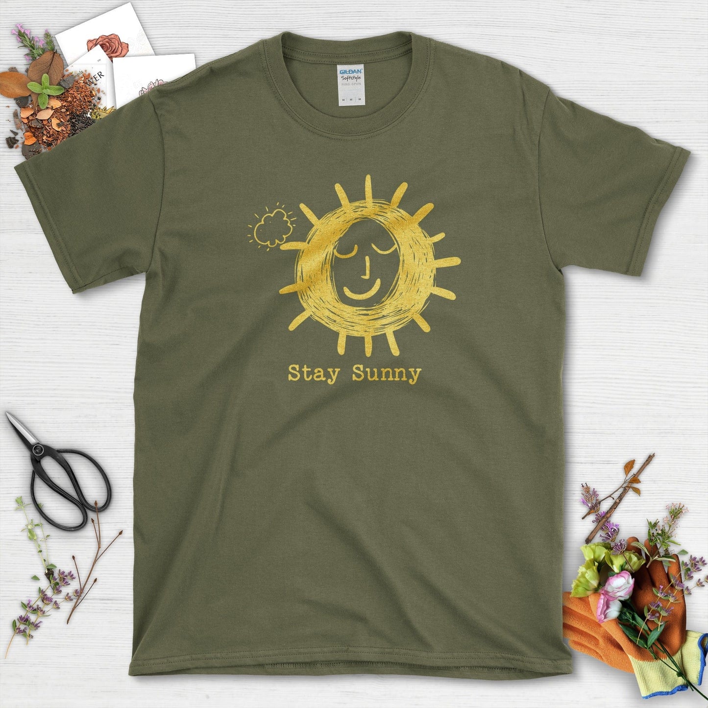 Stay Sunny Sun & Cloud T-Shirt Military Green / S T-Shirt