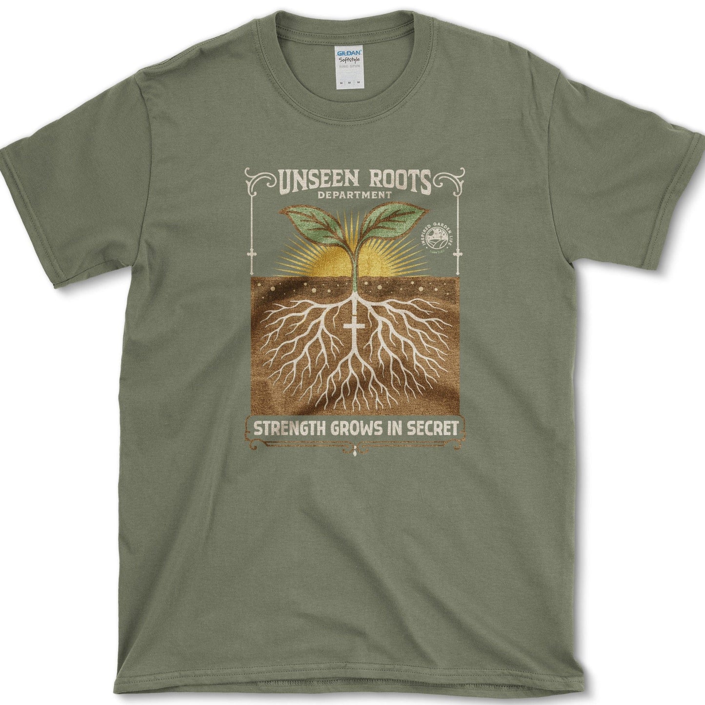 Strength Grows in Secret T-Shirt Essential Tees / S / Military Green Physical Item