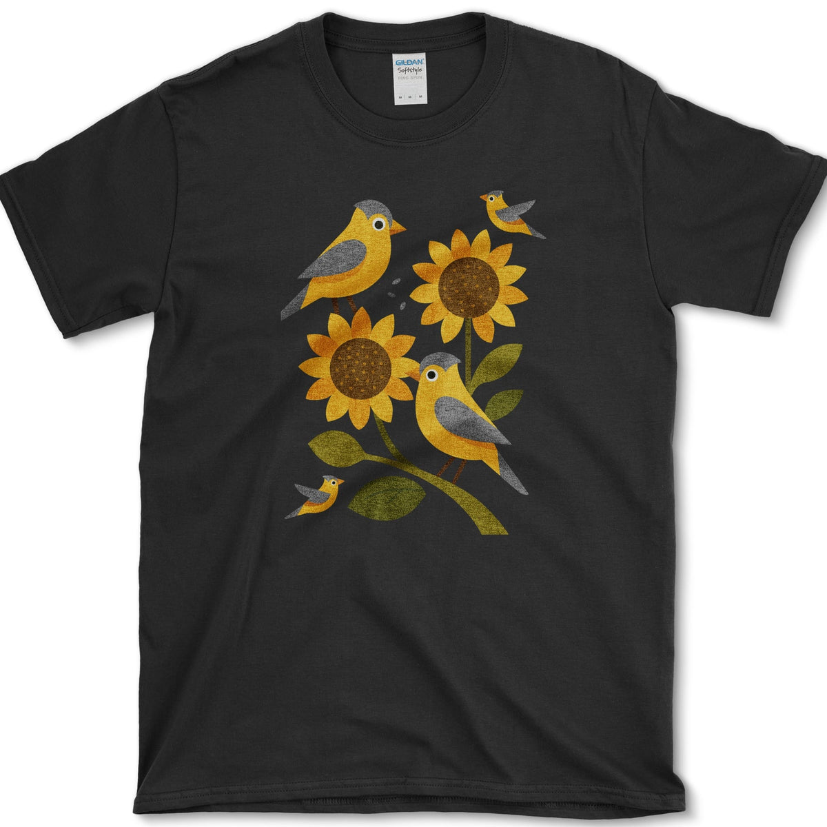 Sunflowers Birds Garden Life T-Shirt Black / S Essential Tees