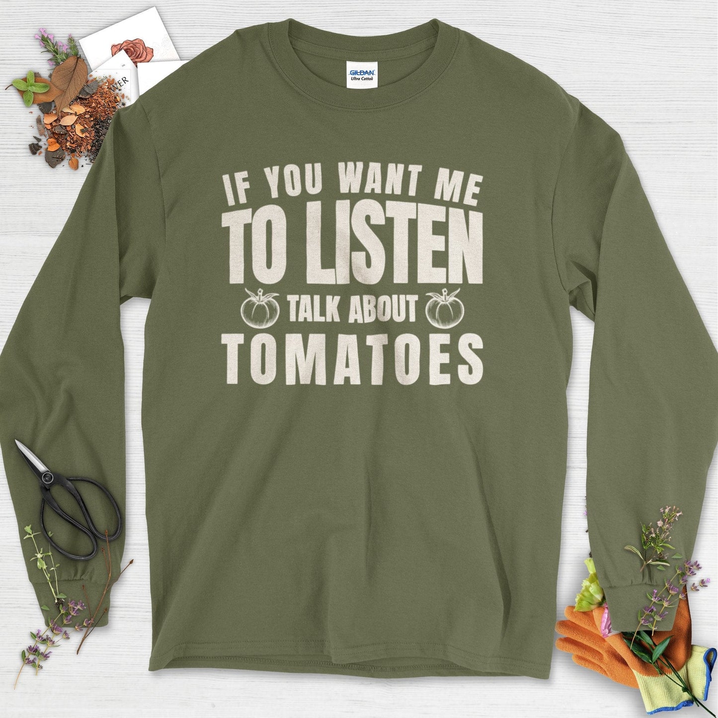 Talk About Tomatoes Long Sleeve Military Green / S Physical Item