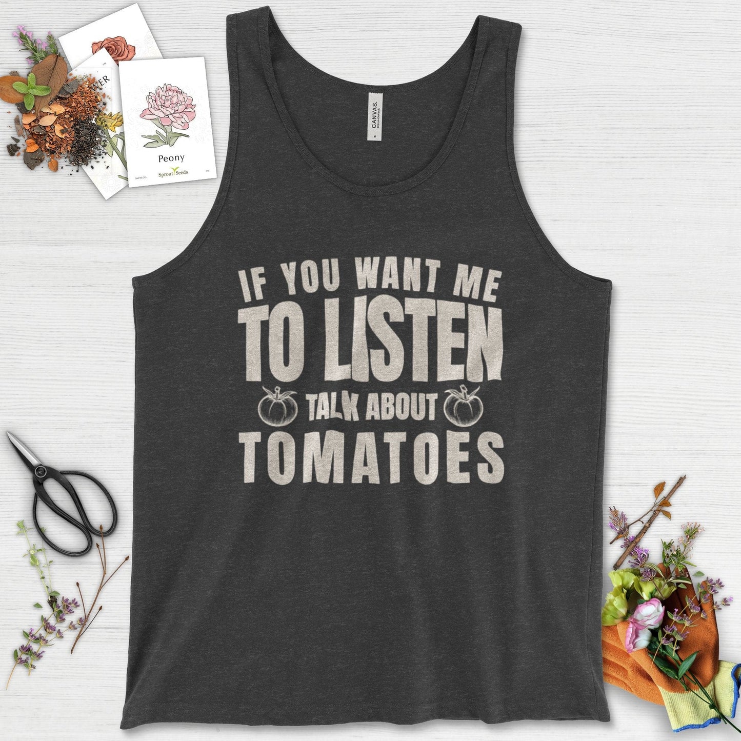 Talk About Tomatoes Tank Top Dark Grey Heather / XS Physical Item