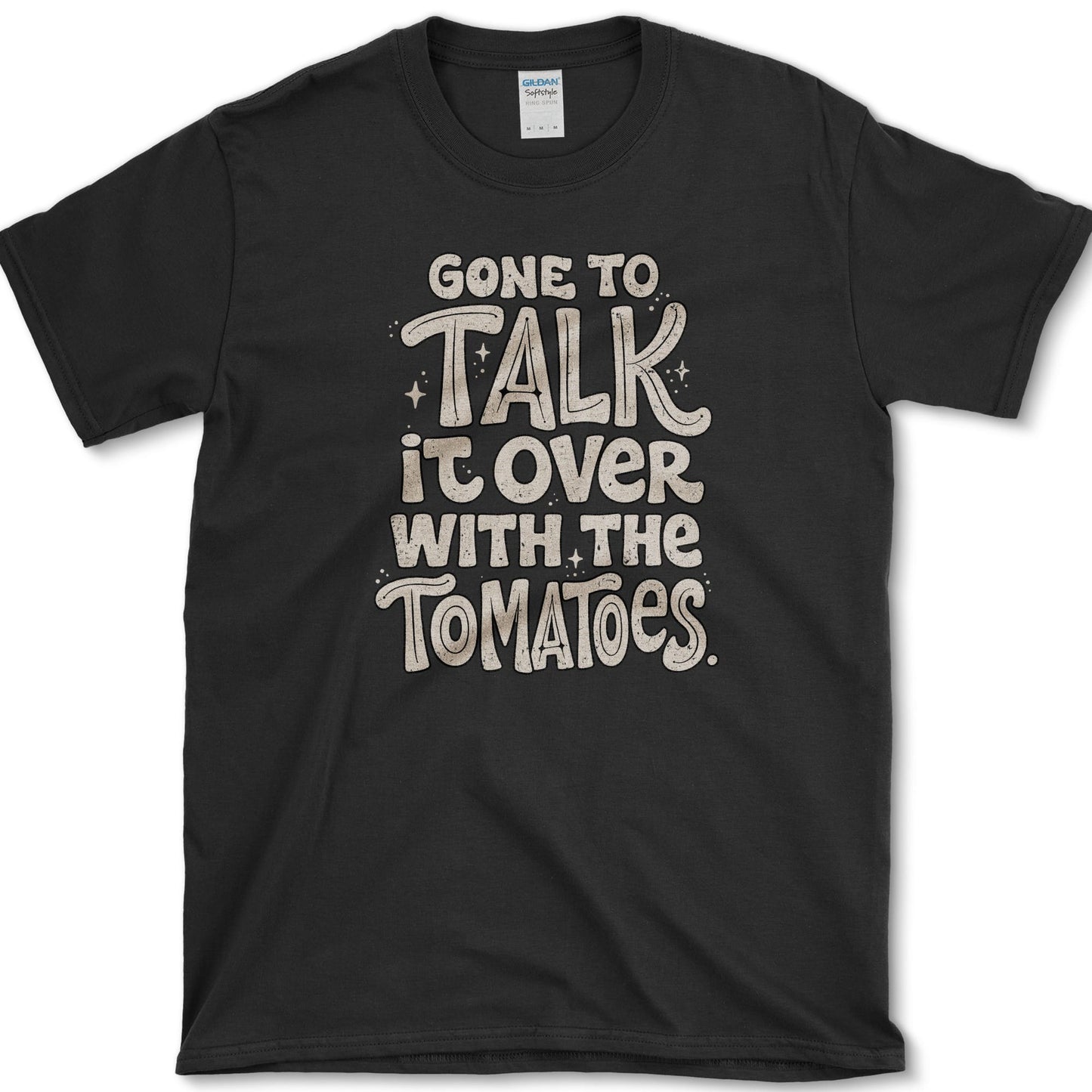 Talk With Tomatoes design featuring tomatoes artwork on a t-shirt
