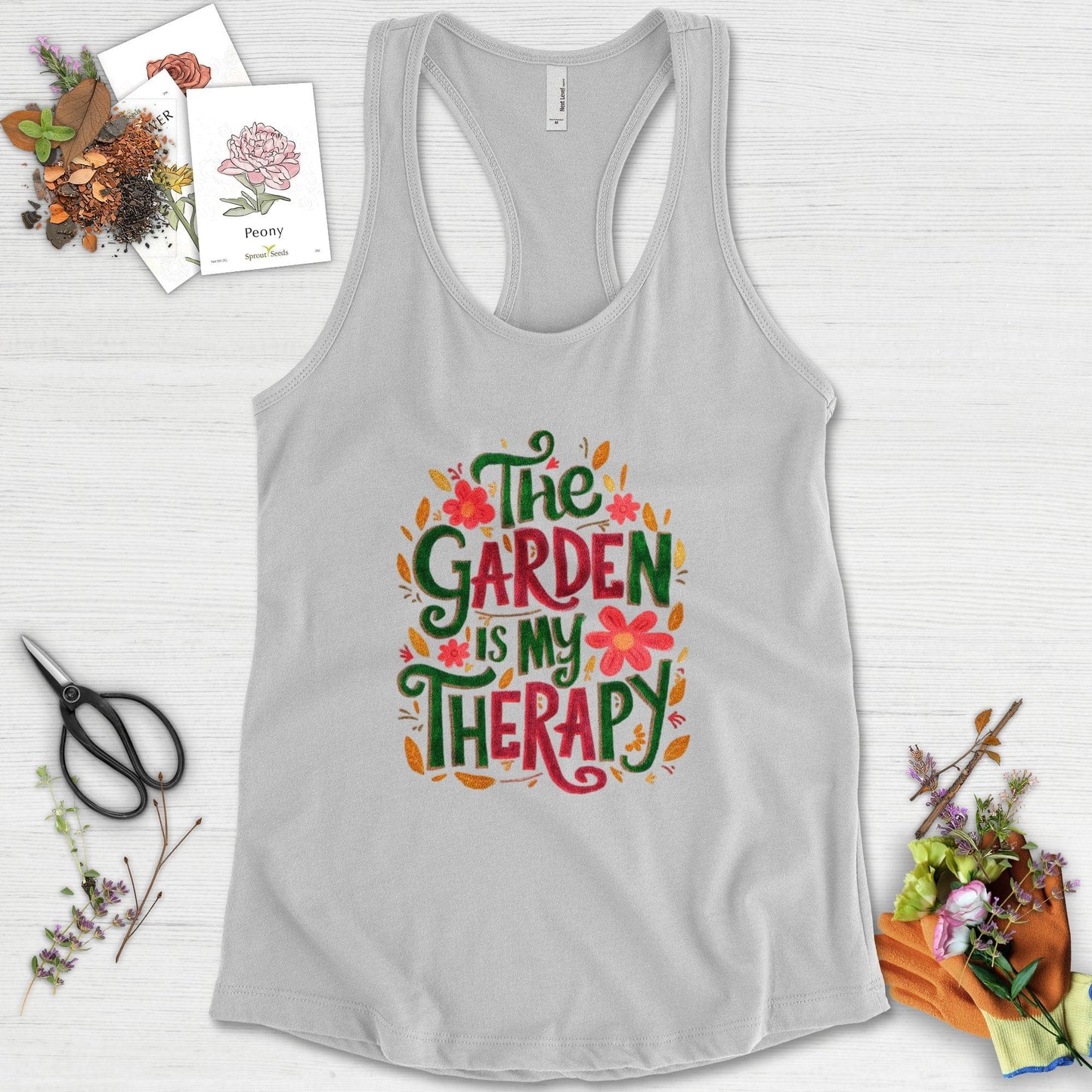 The Garden Is My Therapy Graphic Racerback Racerback / XS / Heather Grey Physical Item