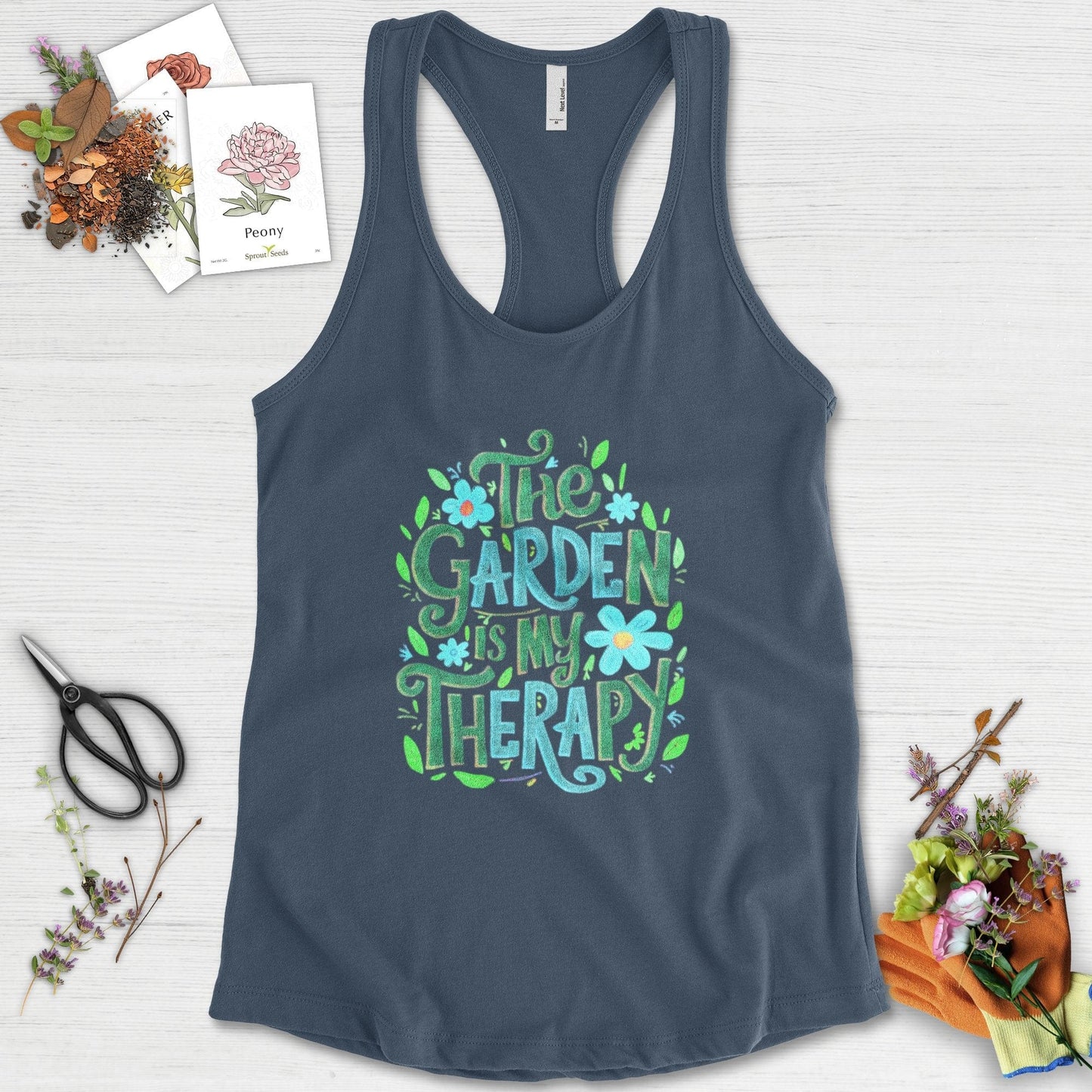 The Garden Is My Therapy Graphic Racerback Racerback / XS / Indigo Physical Item