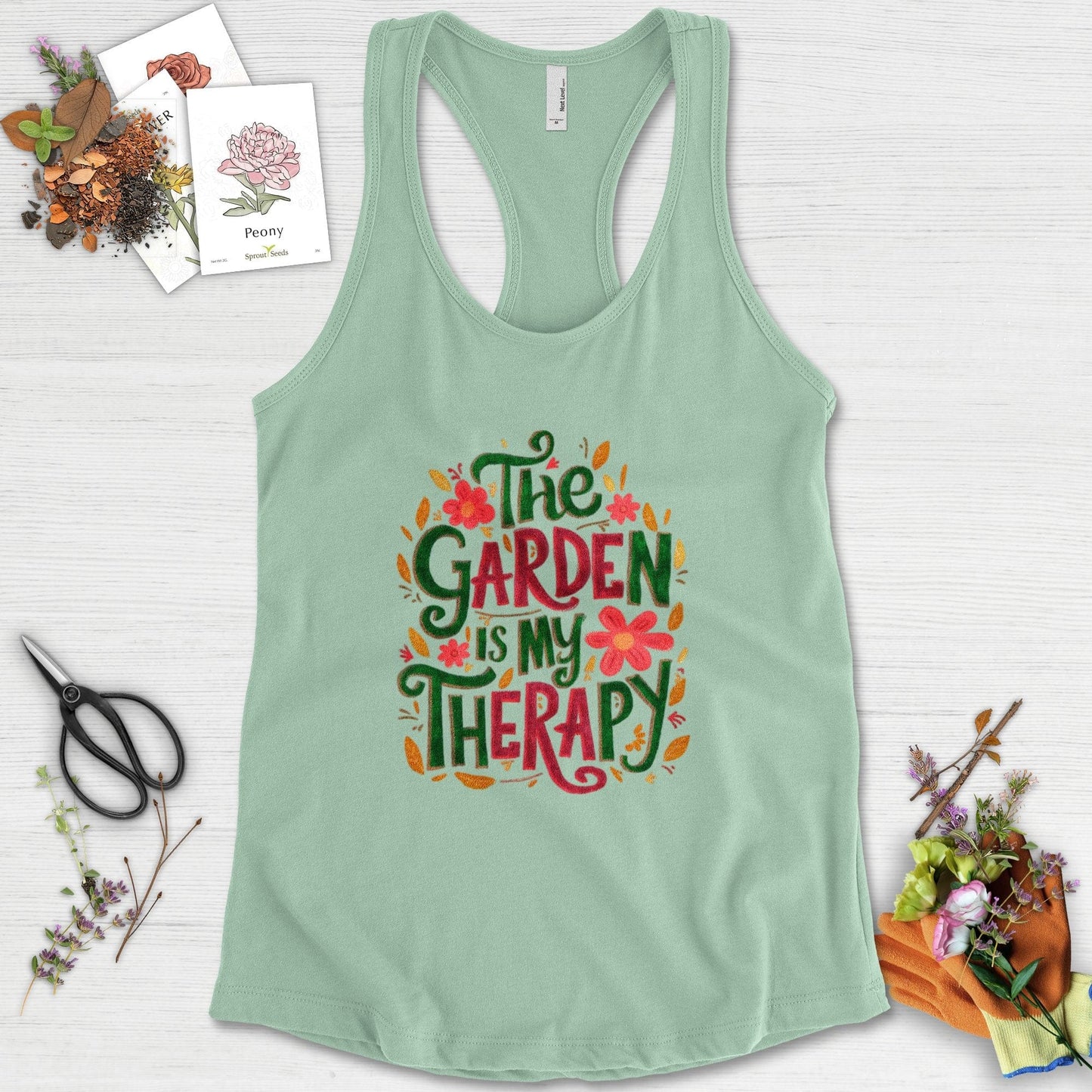 The Garden Is My Therapy Graphic Racerback Racerback / XS / Mint Physical Item