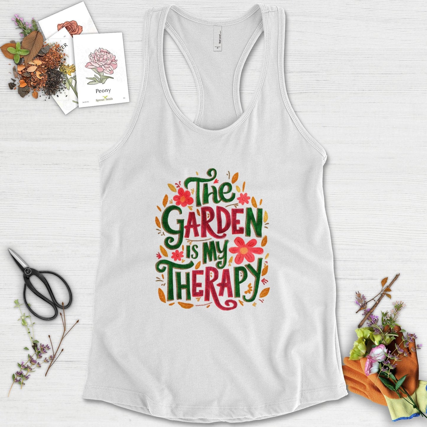 The Garden Is My Therapy Graphic Racerback Racerback / XS / White Physical Item