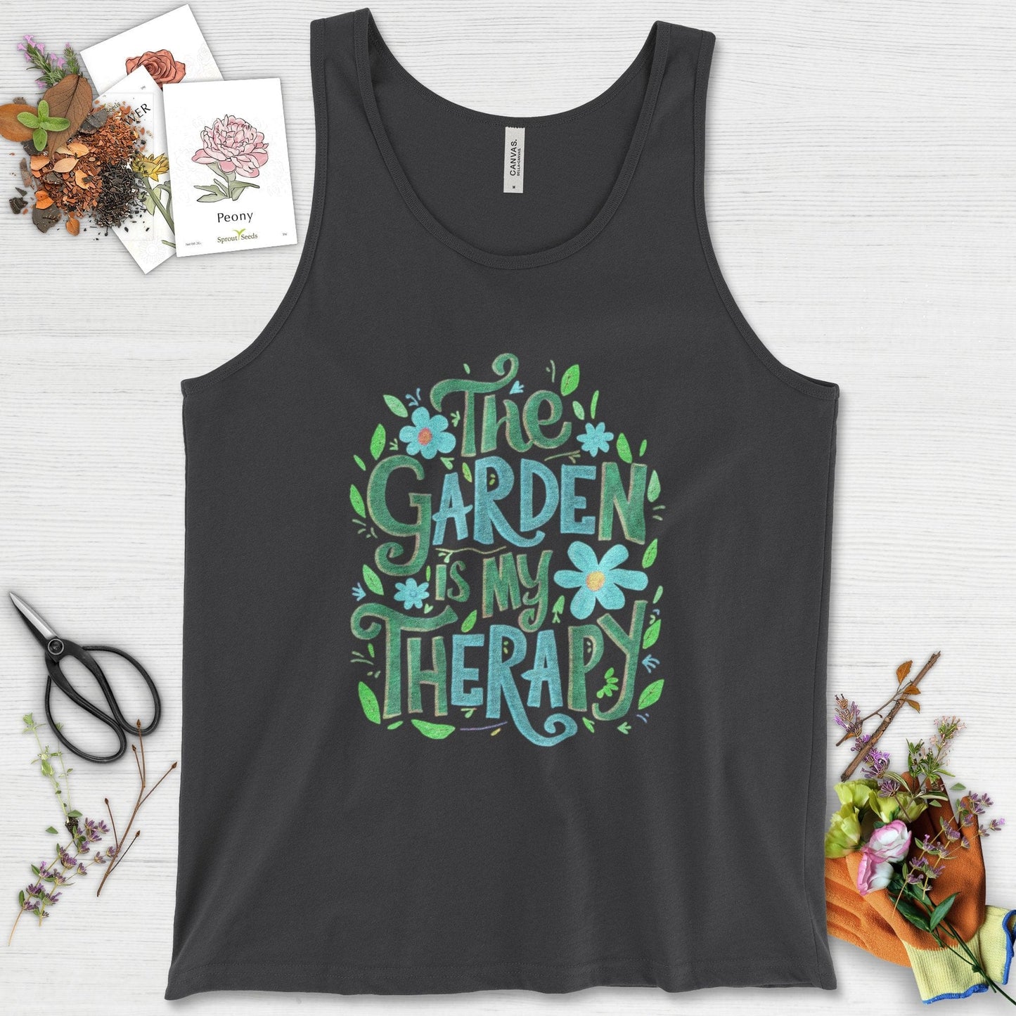The Garden Is My Therapy Graphic Tank Top Dark Grey / XS Physical Item