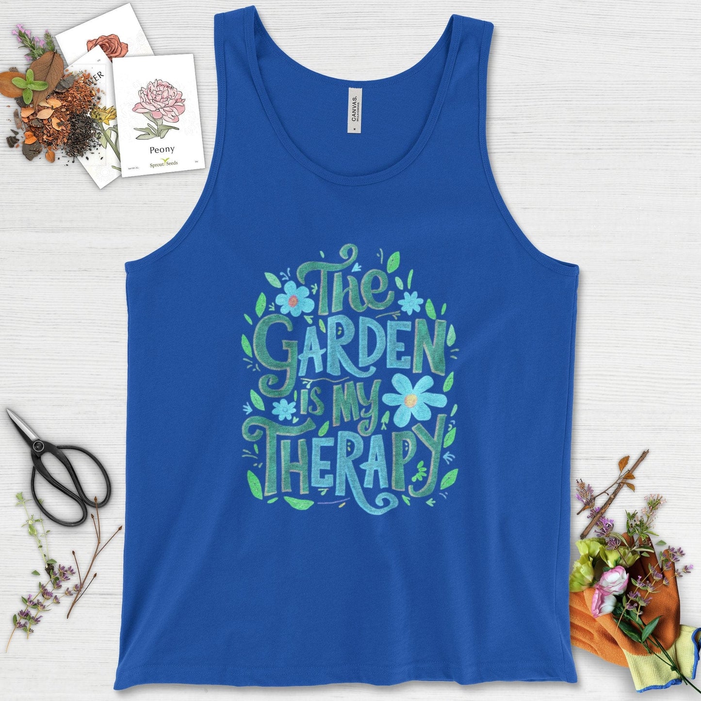 The Garden Is My Therapy Graphic Tank Top True Royal / XS Physical Item