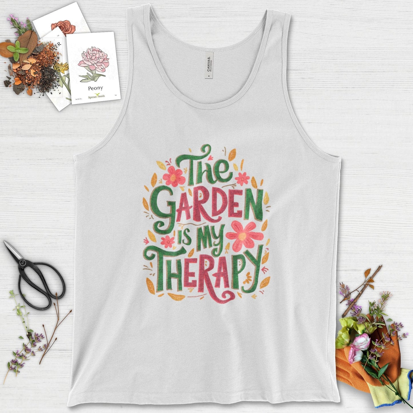 The Garden Is My Therapy Graphic Tank Top White / XS Physical Item