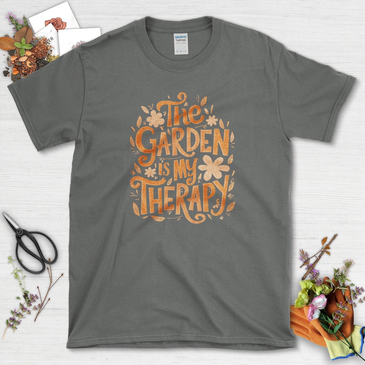 The Garden Is My Therapy Themed Graphic T-Shirt Charcoal / S T-Shirt