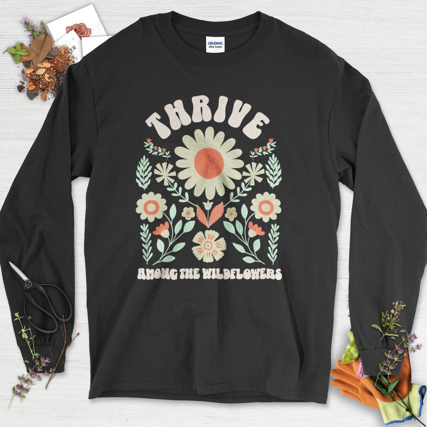 Thrive Among the Wildflowers Long Sleeve Black / S Physical Item