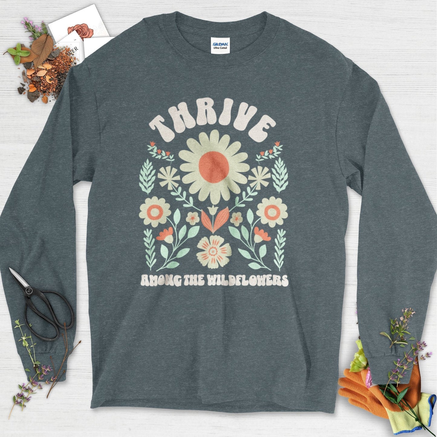 Thrive Among the Wildflowers Long Sleeve Dark Heather / S Physical Item