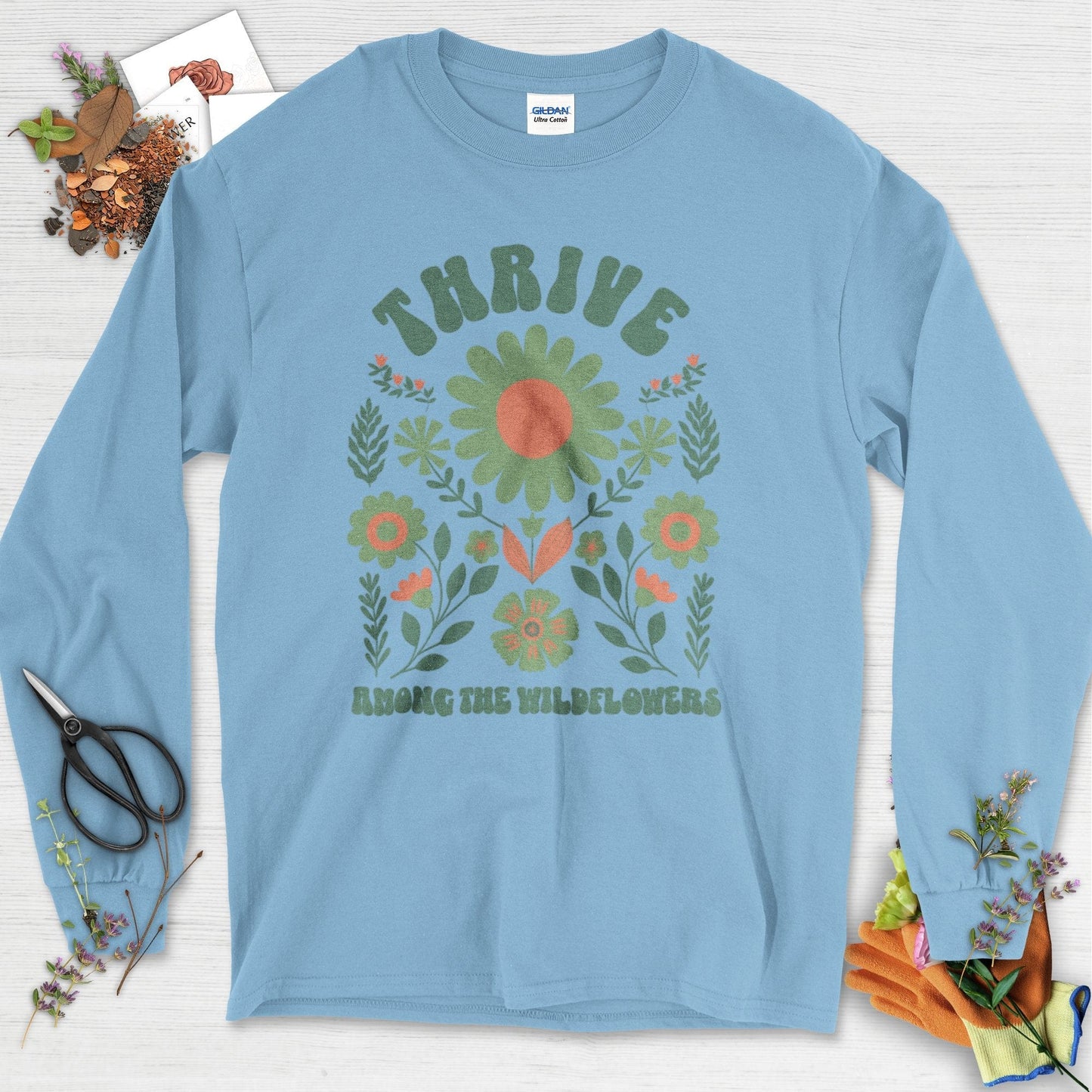 Thrive Among the Wildflowers Long Sleeve Light Blue / S Physical Item