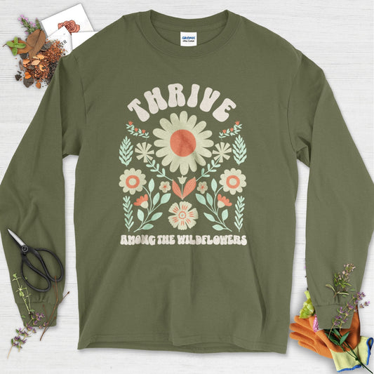 Thrive Among the Wildflowers Long Sleeve Military Green / S Physical Item