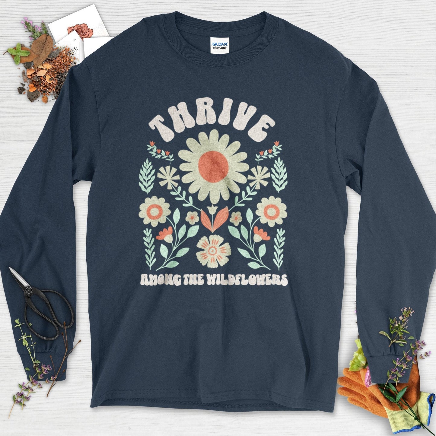 Thrive Among the Wildflowers Long Sleeve Navy / S Physical Item