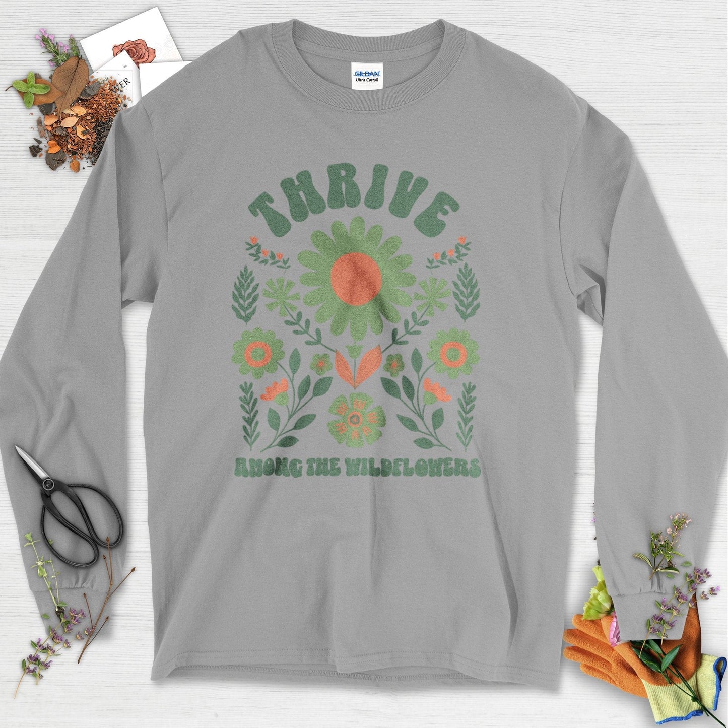 Thrive Among the Wildflowers Long Sleeve Sport Grey / S Physical Item