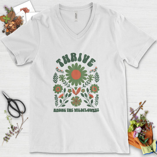 Thrive Among the Wildflowers V-Neck White / S T-Shirt