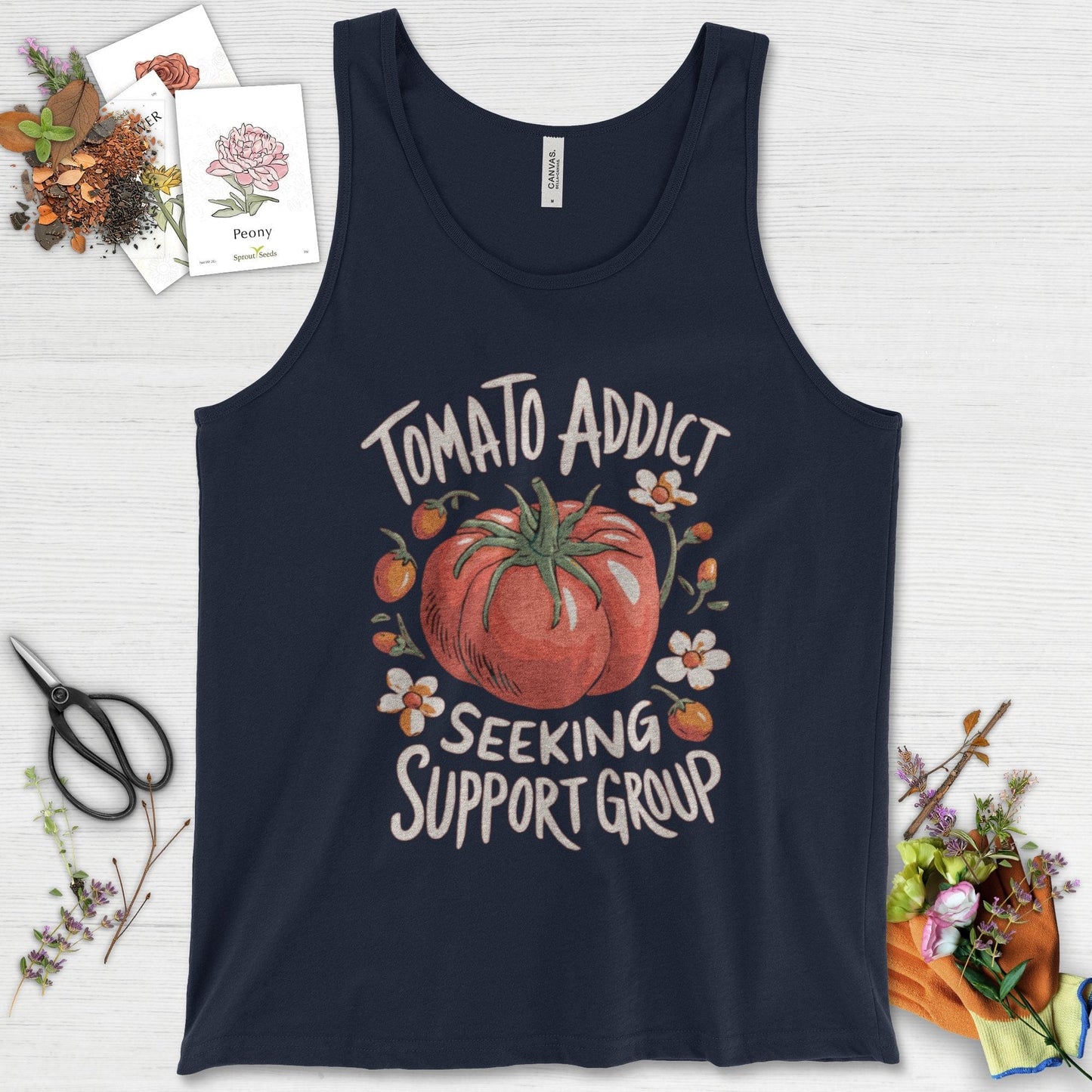 Tomato Addict Support Group Tank Top Navy / XS Physical Item