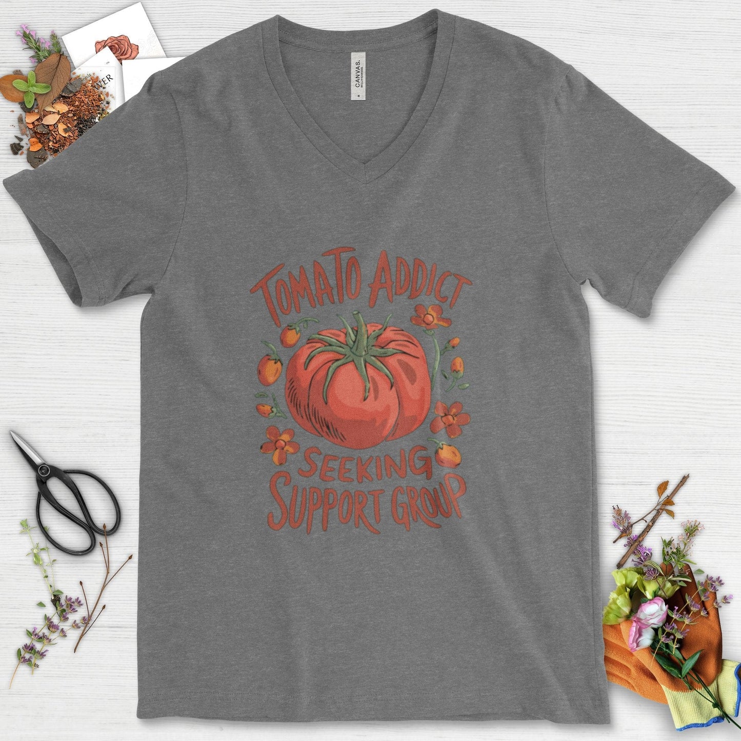 Tomato Addict Support Group V-Neck Deep Heather / S Physical Item