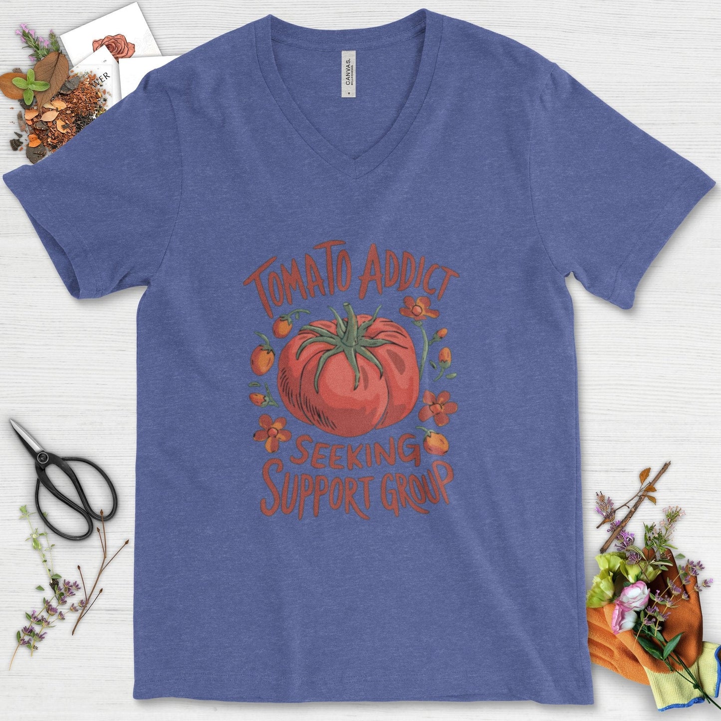 Tomato Addict Support Group V-Neck Heather True Royal / S Physical Item