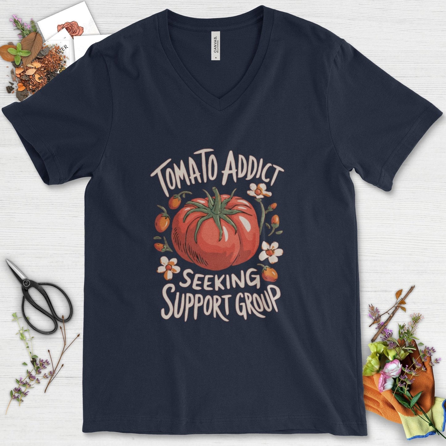 Tomato Addict Support Group V-Neck Navy / S Physical Item