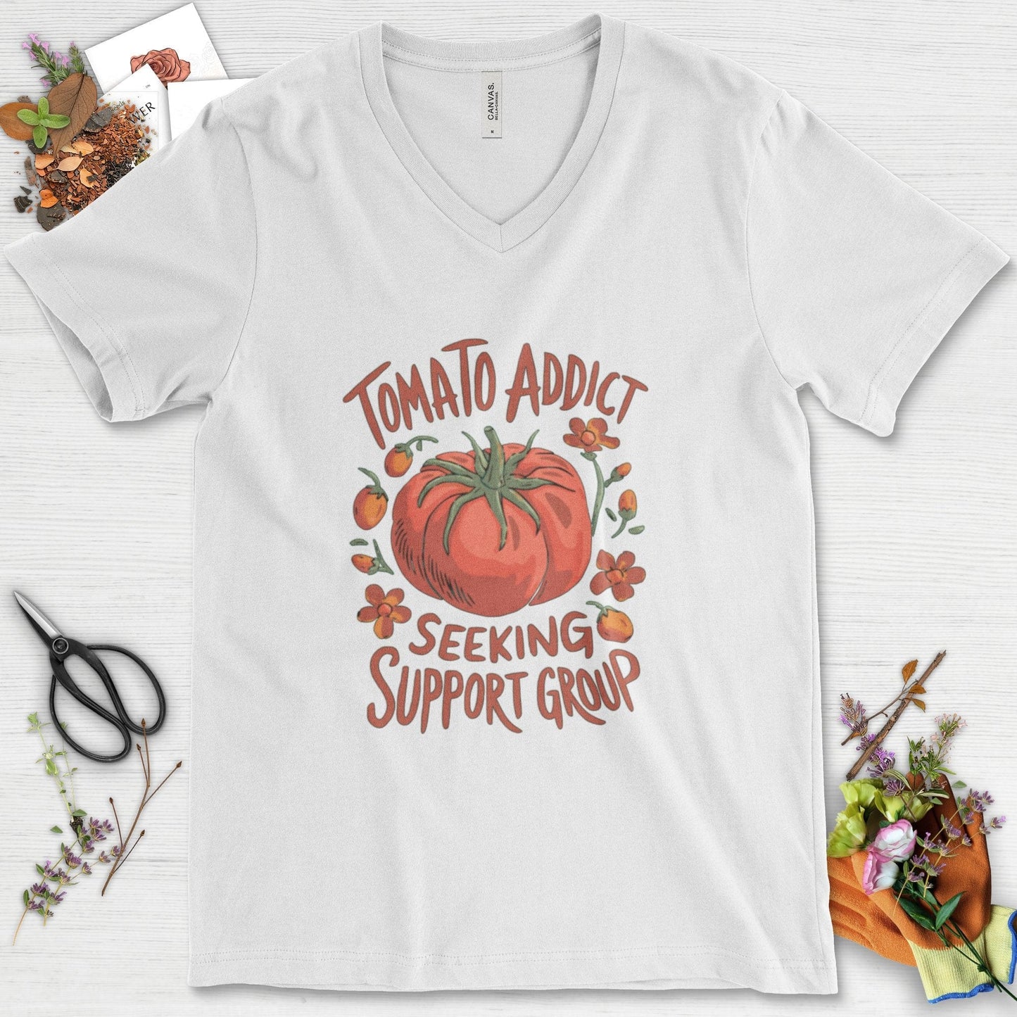 Tomato Addict Support Group V-Neck White / S Physical Item