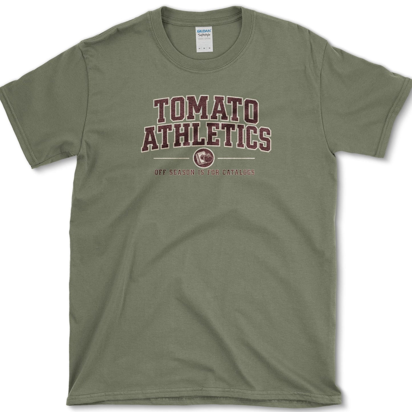 Tomato Athletics design featuring tomato gardener artwork on a t-shirt