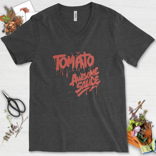 Tomato Awesome Sauce V-Neck Dark Grey Heather / S Physical Item