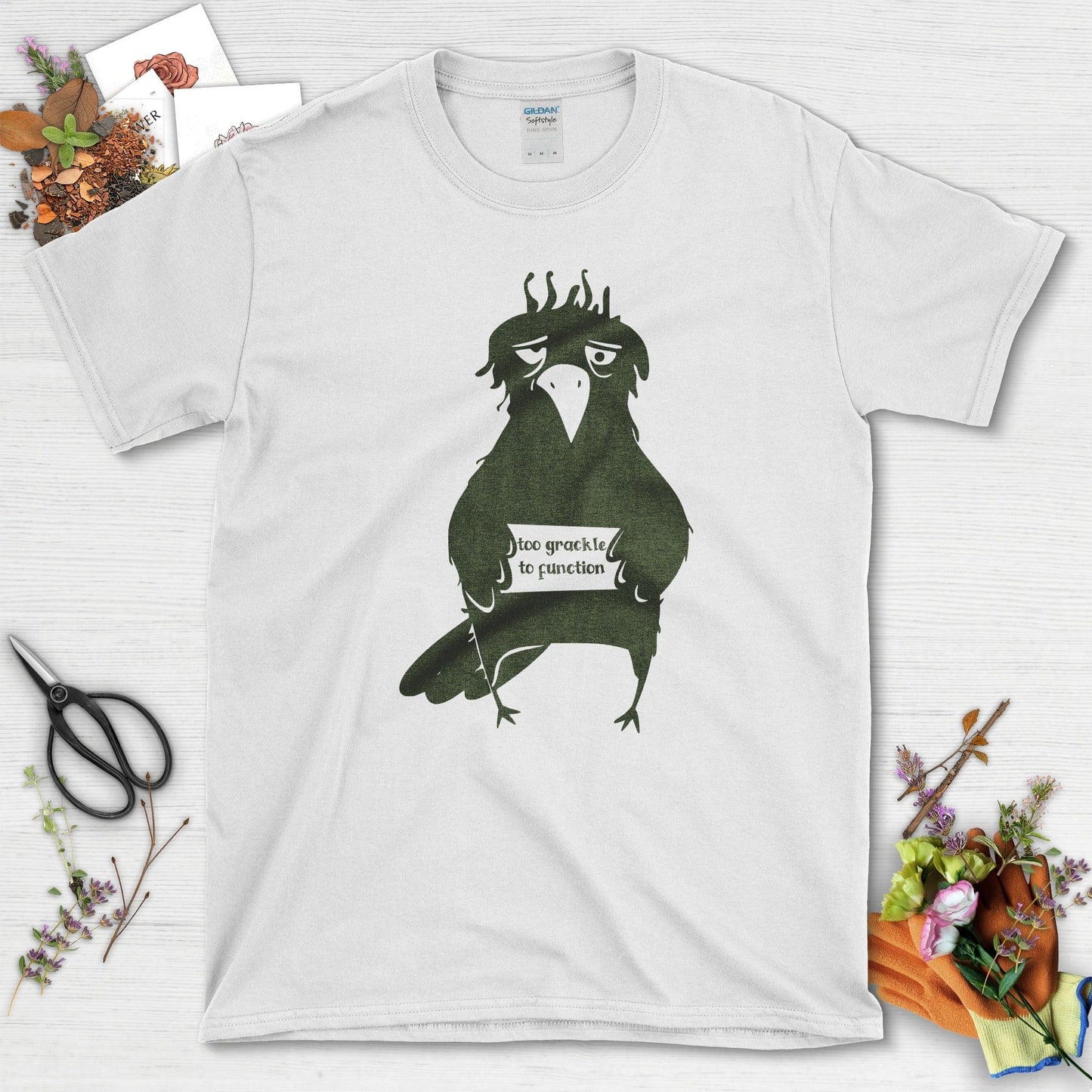Too Grackle to Function T-Shirt T-Shirts / S / White Physical Item