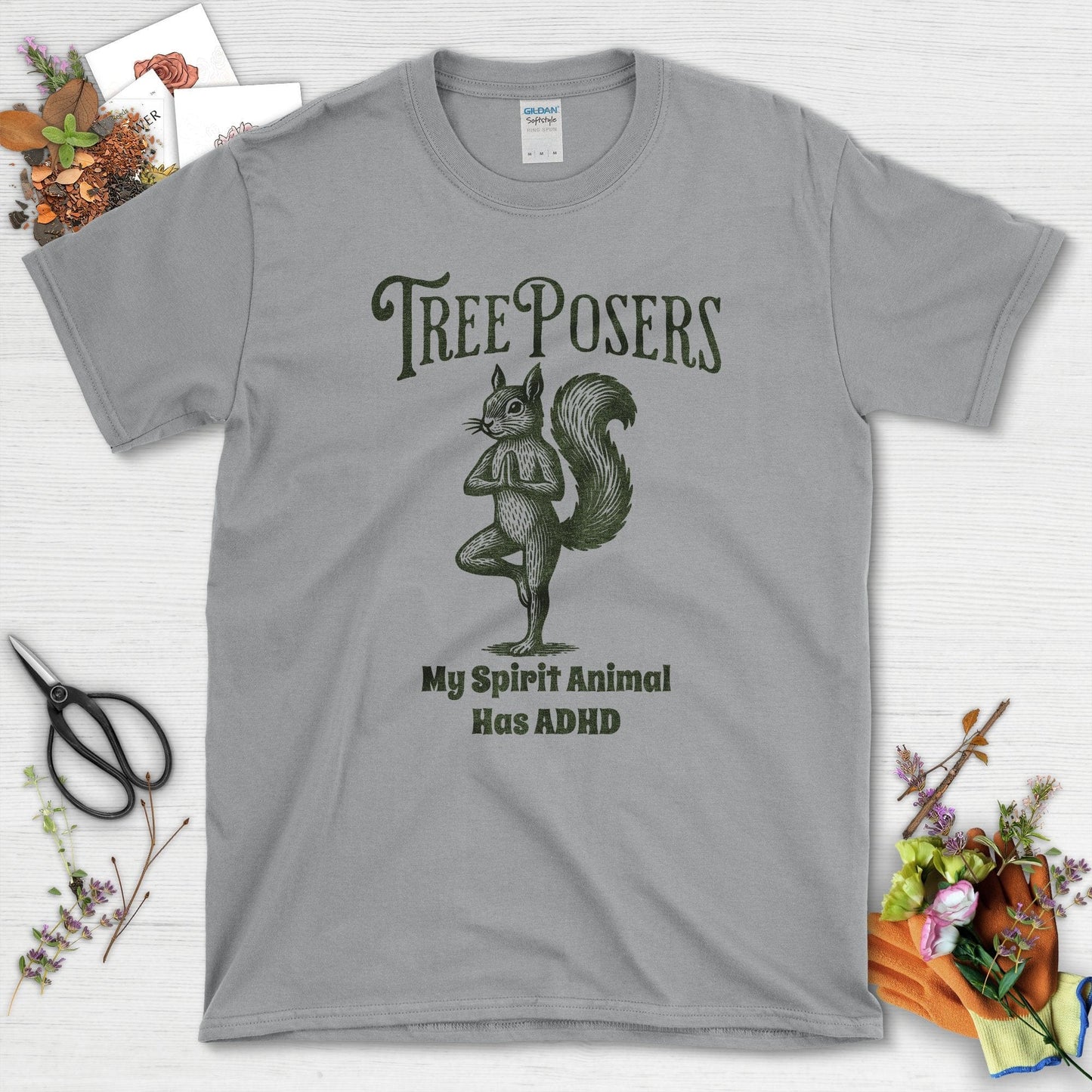 Tree Posers Squirrel Yoga T-Shirt Sport Grey / S Physical Item
