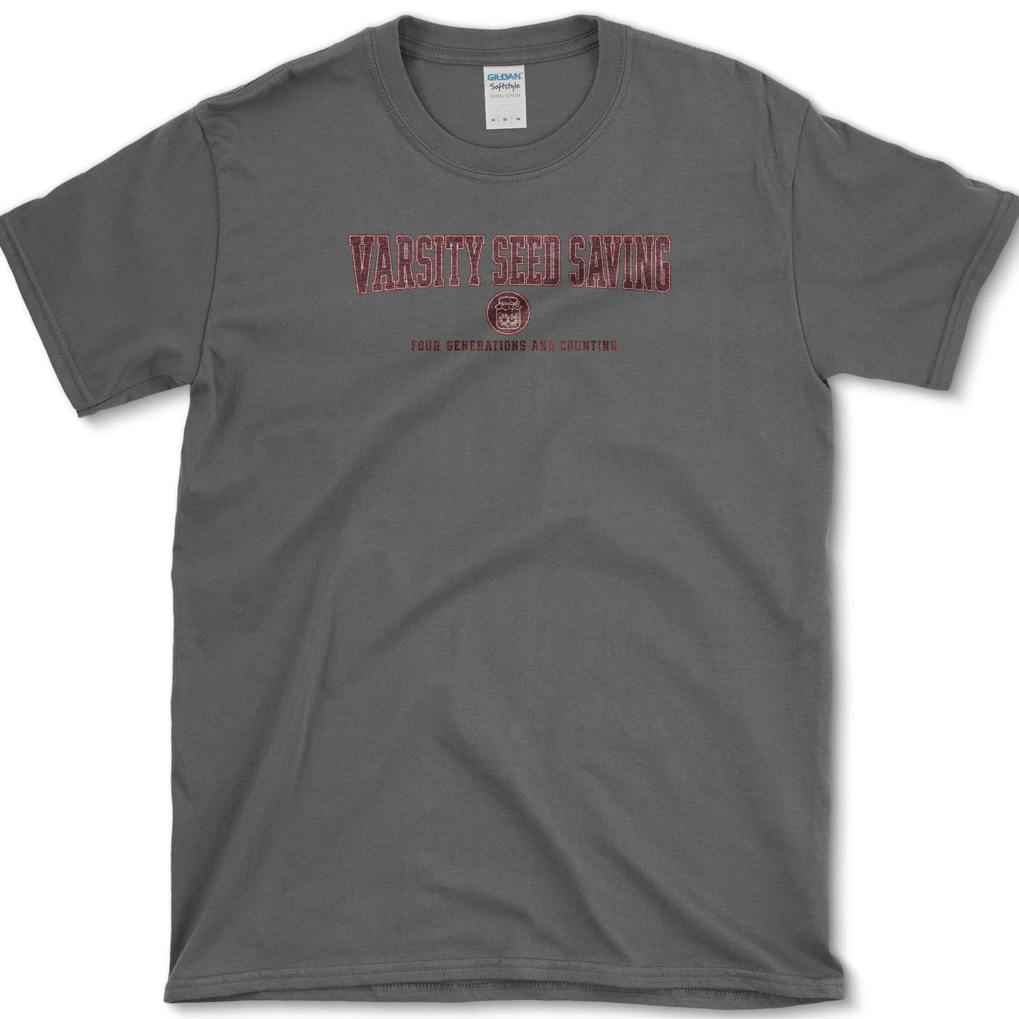 Varsity Seed Saving design featuring seed saving artwork on a t-shirt