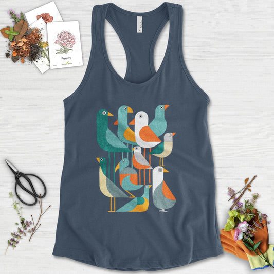 Vibrant Birds Garden Racerback Racerback / XS / Indigo Physical Item