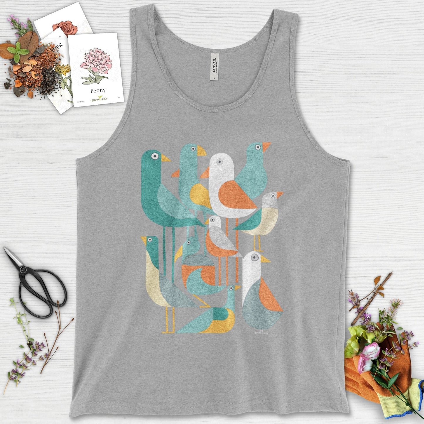 Vibrant Birds Garden Tank Top Athletic Heather / XS Physical Item