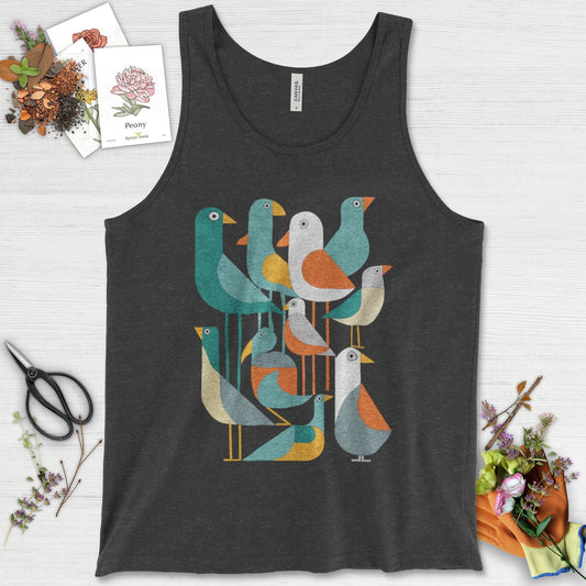 Vibrant Birds Garden Tank Top Dark Gray Heather / XS Physical Item