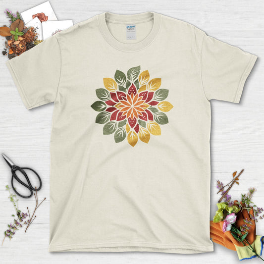 Vibrant Floral Mandala T-Shirt Natural / S T-Shirt