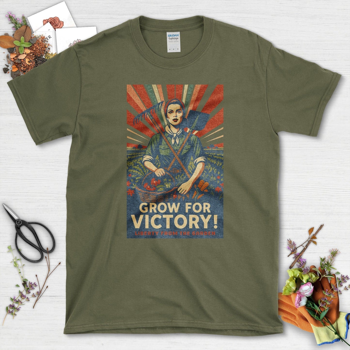 Victory Garden Freedom T-Shirt T-Shirts / S / Military Green Physical Item