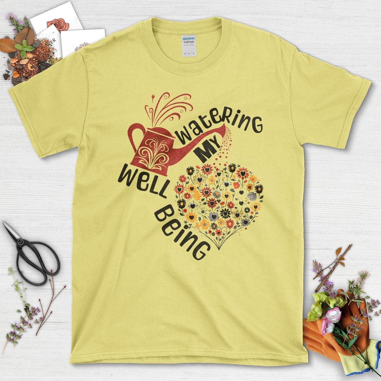 Watering My Well Being Wildflowers Graphic T-Shirt Cornsilk / S T-Shirt