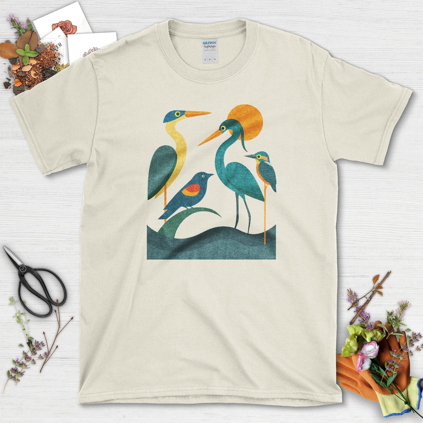 Waters Edge Bird Lovers T-Shirt T-Shirts / S / Natural Physical Item