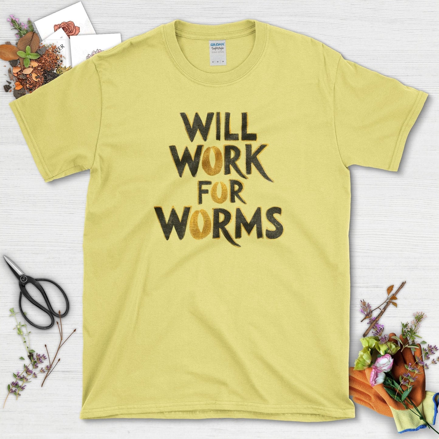 Will Work for Worms T-Shirt T-Shirts / S / Cornsilk Physical Item
