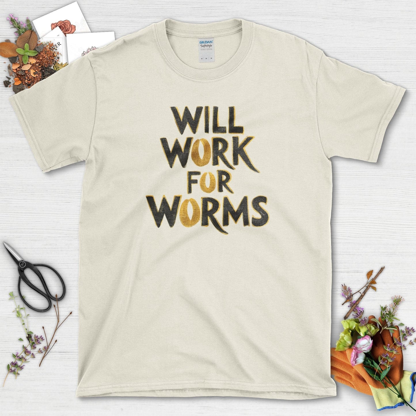 Will Work for Worms T-Shirt T-Shirts / S / Natural Physical Item