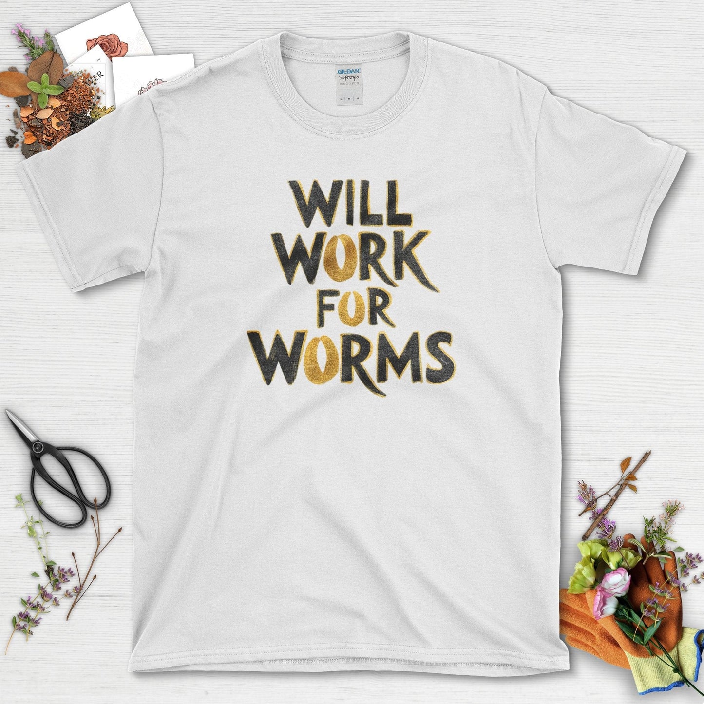Will Work for Worms T-Shirt T-Shirts / S / White Physical Item