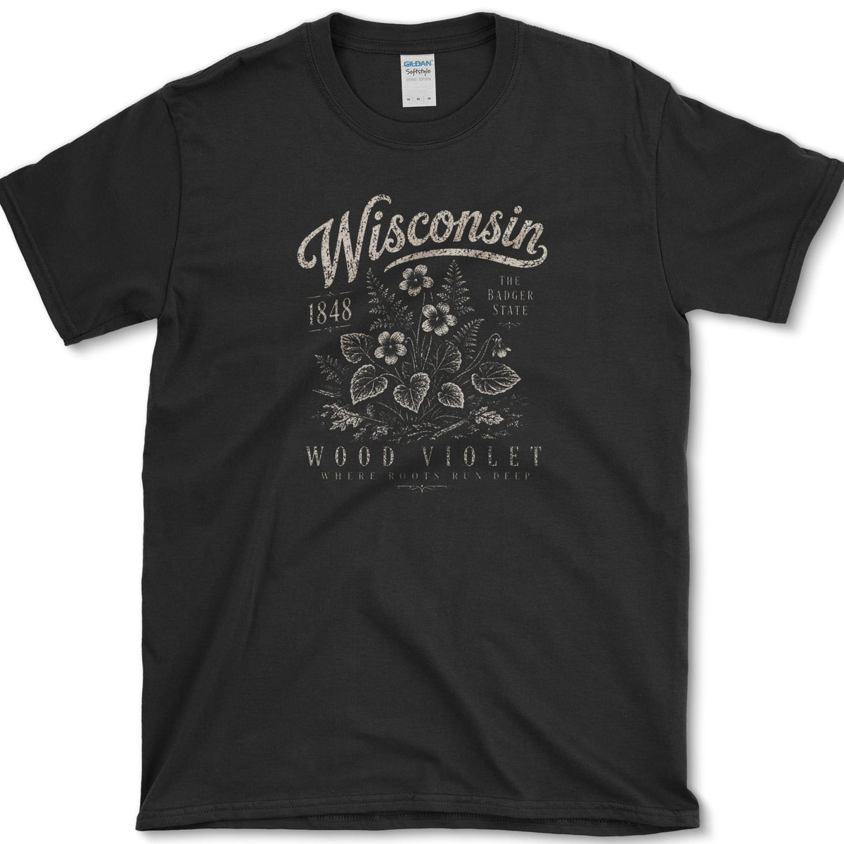 Wisconsin Wood Violet T-Shirt S / Black Essential Tees