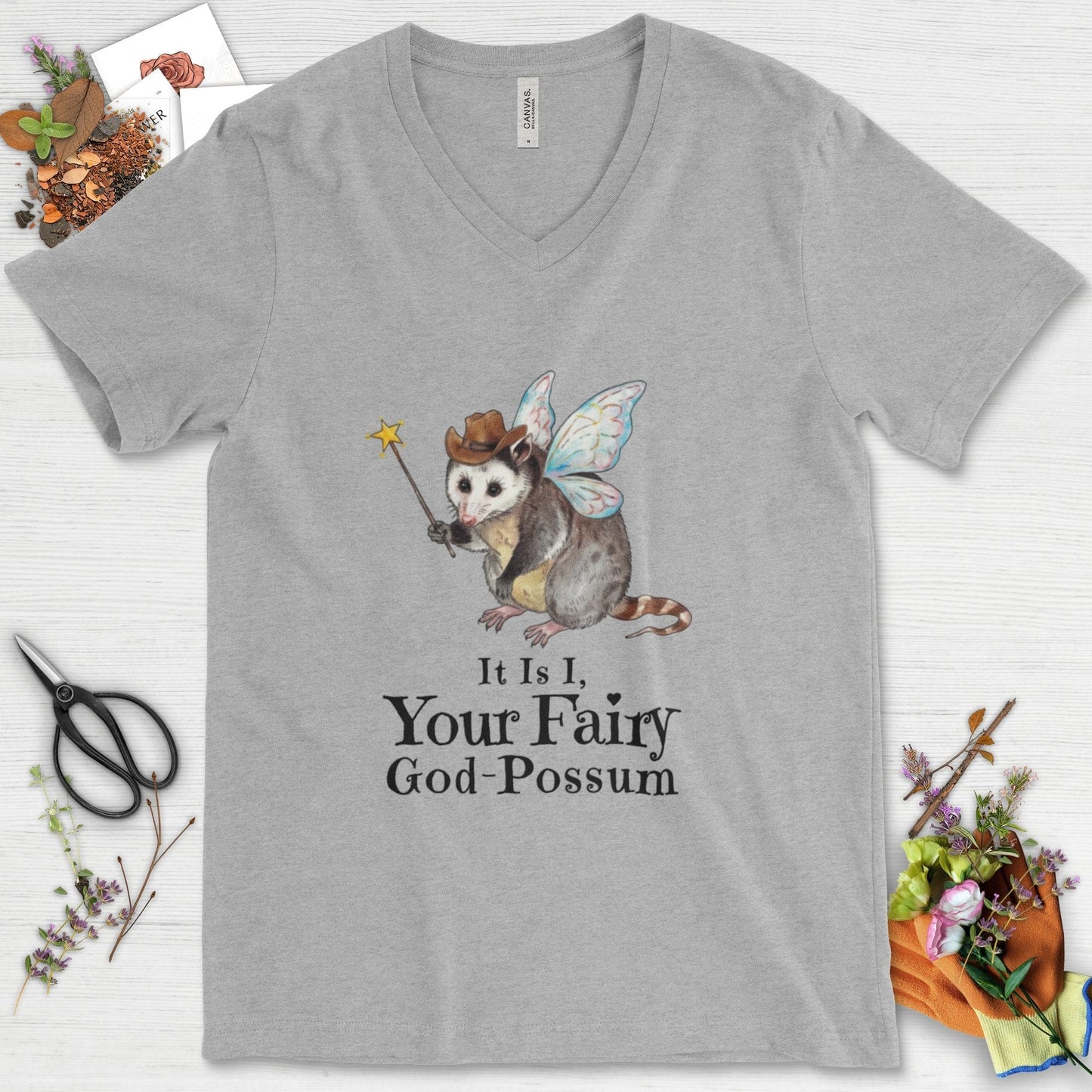 Your Fairy God-Possum V-Neck Athletic Heather / S Physical Item