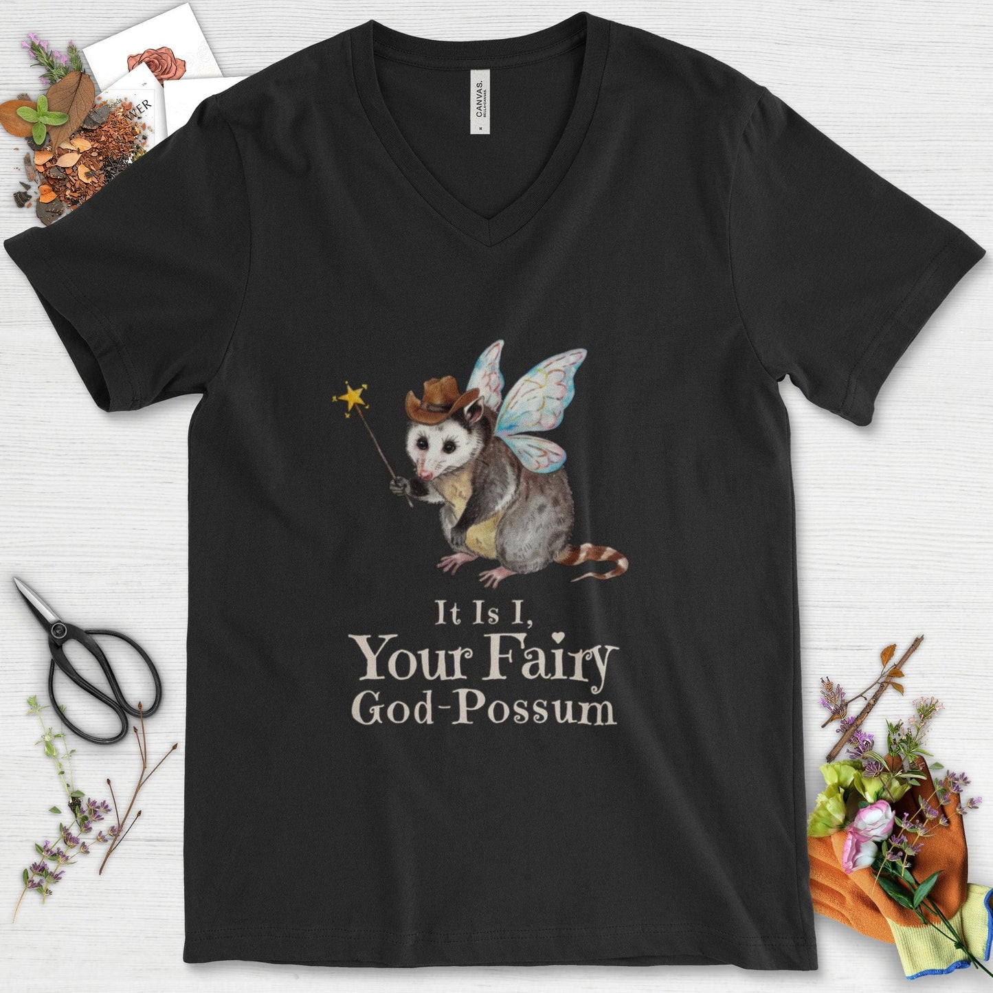 Your Fairy God-Possum V-Neck Black / S Physical Item