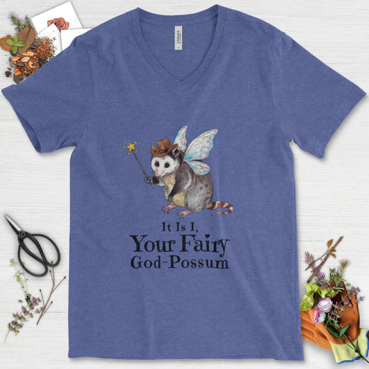 Your Fairy God-Possum V-Neck Heather True Royal / S Physical Item