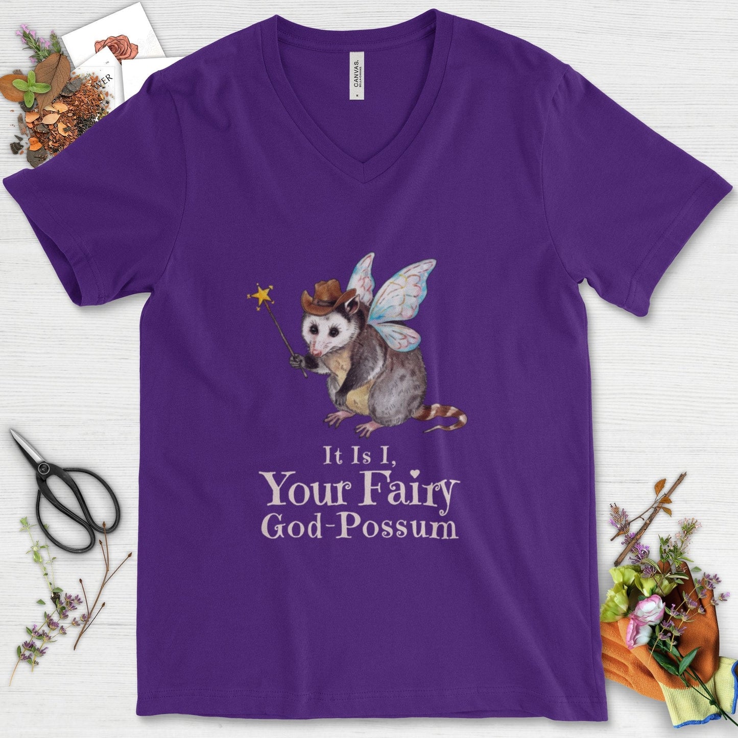 Your Fairy God-Possum V-Neck Team Purple / S Physical Item
