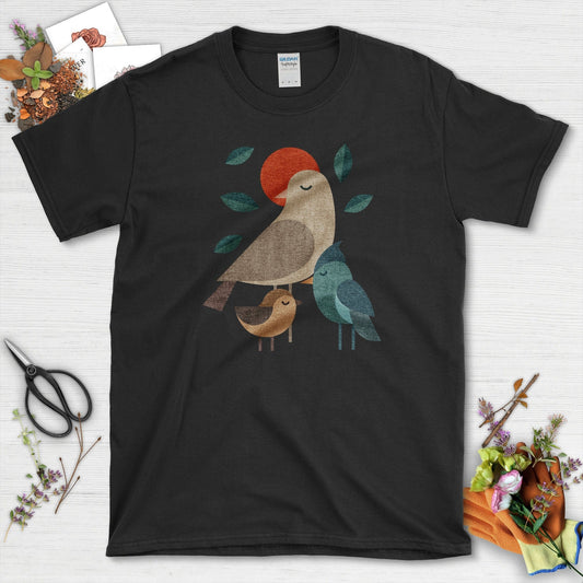 Zen Birds Geometric Birds T-Shirt T-Shirts / S / Black Physical Item