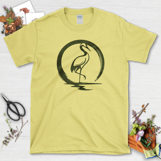 Zen Crane Circle T-Shirt T-Shirts / S / Cornsilk Physical Item